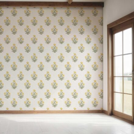 'Adele' Floral Block Print Wallpaper (Yellow/ Green) - Image 7