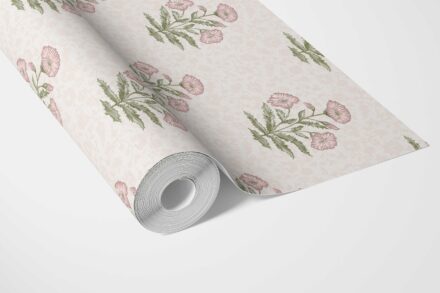 'Darner' Floral Block Print Wallpaper (Pale Pink/ Green) - Image 3