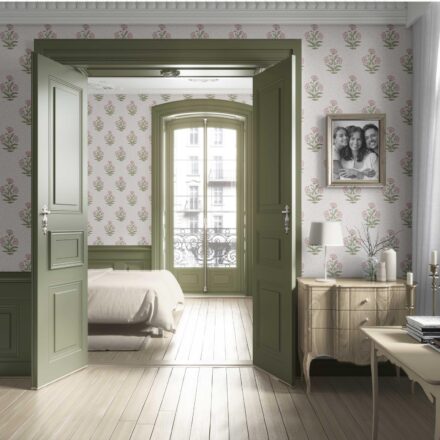'Darner' Floral Block Print Wallpaper (Pale Pink/ Green) - Image 4
