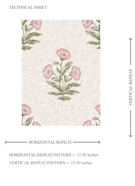 'Darner' Floral Block Print Wallpaper (Pale Pink/ Green) - Image 8