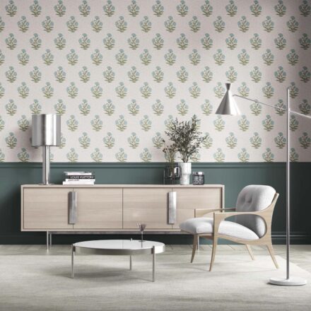 'Skyrim' Floral Block Print Wallpaper (Duck Egg Blue/ Green) - Image 2