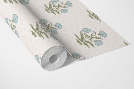 'Skyrim' Floral Block Print Wallpaper (Duck Egg Blue/ Green) - Image 3