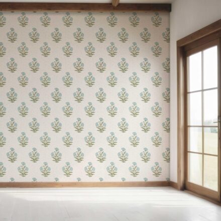 'Skyrim' Floral Block Print Wallpaper (Duck Egg Blue/ Green) - Image 7