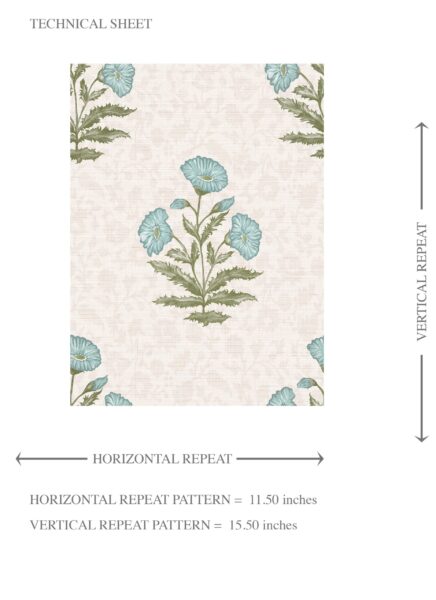 'Skyrim' Floral Block Print Wallpaper (Duck Egg Blue/ Green) - Image 8