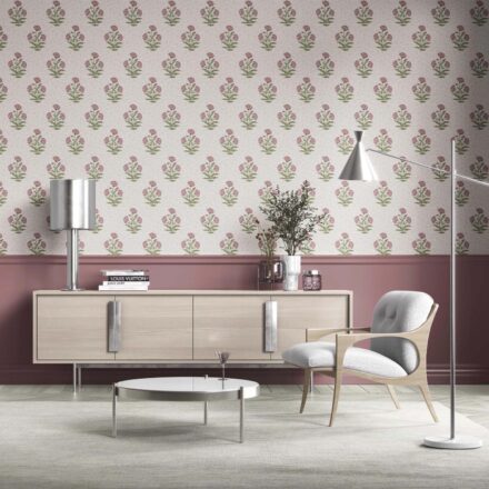 'Winterberry' Floral Block Print Wallpaper (Candy Pink/ Green) - Image 2