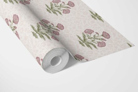 'Winterberry' Floral Block Print Wallpaper (Candy Pink/ Green) - Image 3