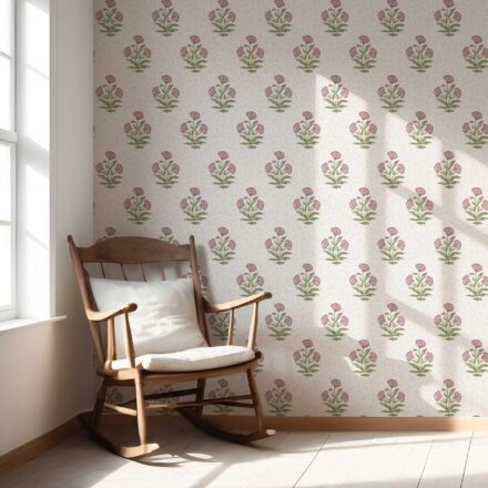 'Winterberry' Floral Block Print Wallpaper (Candy Pink/ Green) - Image 5