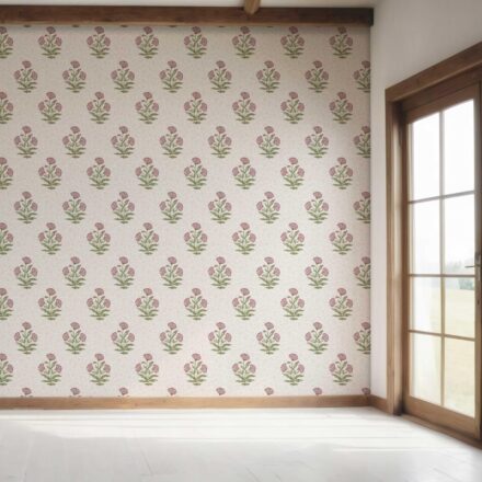 'Winterberry' Floral Block Print Wallpaper (Candy Pink/ Green) - Image 7