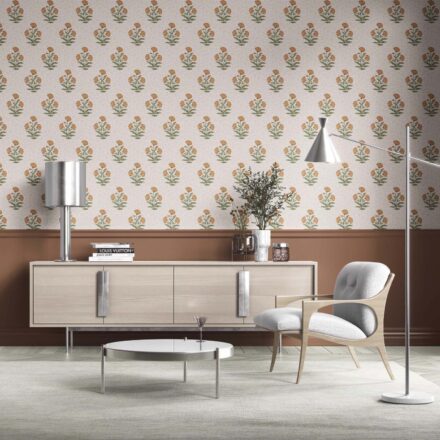 'Verdant Lawn' Floral Block Print Wallpaper (Ochre Yellow/ Green) - Image 2