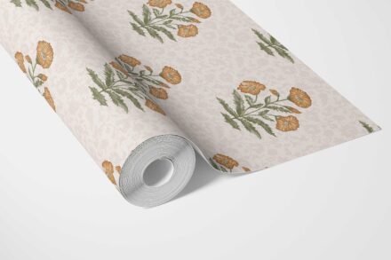 'Verdant Lawn' Floral Block Print Wallpaper (Ochre Yellow/ Green) - Image 3
