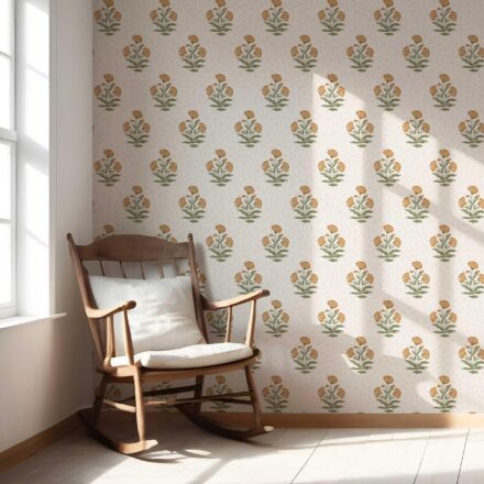 'Verdant Lawn' Floral Block Print Wallpaper (Ochre Yellow/ Green) - Image 5