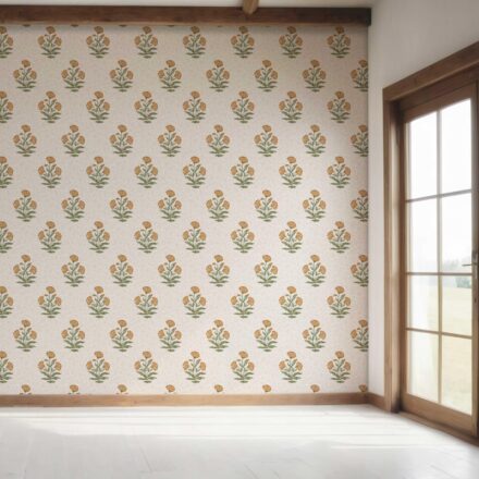 'Verdant Lawn' Floral Block Print Wallpaper (Ochre Yellow/ Green) - Image 7