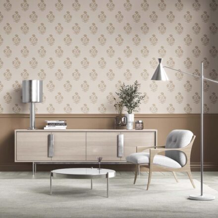 'Kyoto' Neutral Floral Block Print Wallpaper (Light Brown/ Beige/ Taupe) - Image 2
