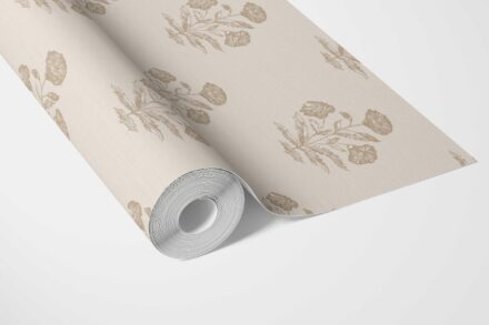 'Kyoto' Neutral Floral Block Print Wallpaper (Light Brown/ Beige/ Taupe) - Image 3