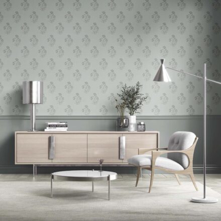 'Arles' Floral Block Print Wallpaper (Shell Blue/ Gray) - Image 2