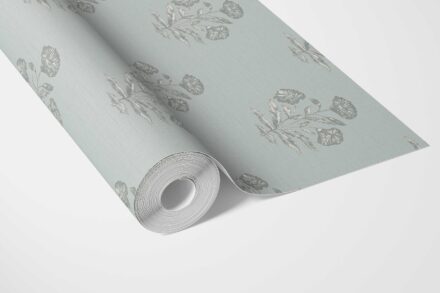 'Arles' Floral Block Print Wallpaper (Shell Blue/ Gray) - Image 3