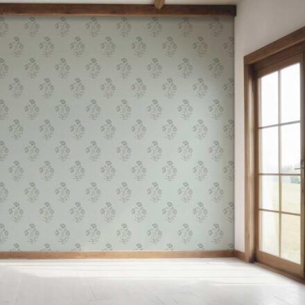 'Arles' Floral Block Print Wallpaper (Shell Blue/ Gray) - Image 7