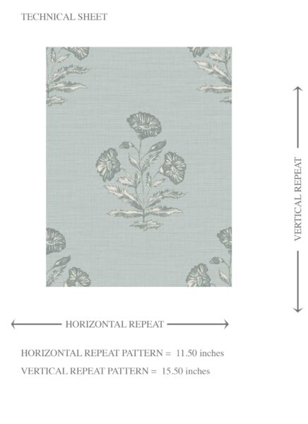 'Arles' Floral Block Print Wallpaper (Shell Blue/ Gray) - Image 8