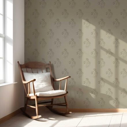 'Palak' Floral Block Print Wallpaper (Olive Gray) - Image 5