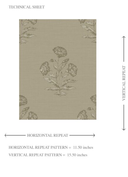 'Palak' Floral Block Print Wallpaper (Olive Gray) - Image 8