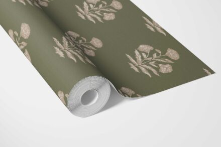 'Wispa' Floral Block Print Wallpaper (Olive Green/ Beige) - Image 3