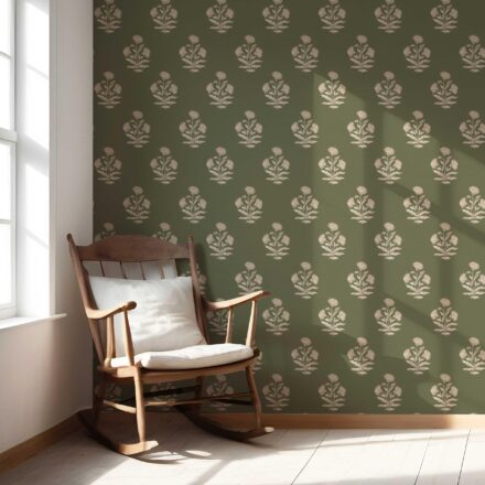 'Wispa' Floral Block Print Wallpaper (Olive Green/ Beige) - Image 5