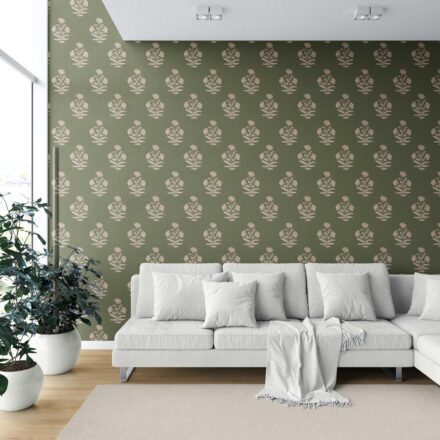'Wispa' Floral Block Print Wallpaper (Olive Green/ Beige) - Image 6