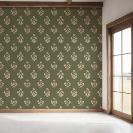 'Wispa' Floral Block Print Wallpaper (Olive Green/ Beige) - Image 7