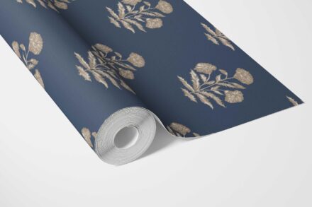 'Shikara' Floral Block Print Wallpaper (Navy Blue/ Beige) - Image 3