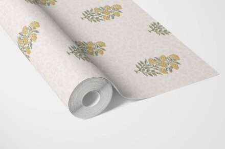 'Marine Sabz' Floral Block Print Wallpaper (Yellow/ Green) - Image 3