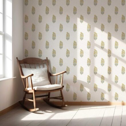 'Marine Sabz' Floral Block Print Wallpaper (Yellow/ Green) - Image 5