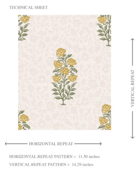 'Marine Sabz' Floral Block Print Wallpaper (Yellow/ Green) - Image 8