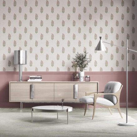 'Nigeen' Floral Block Print Wallpaper (Pink/ Green) - Image 2