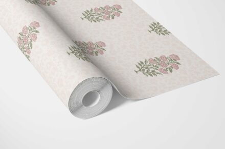 'Nigeen' Floral Block Print Wallpaper (Pink/ Green) - Image 3