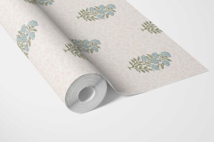 'Benedict' Floral Block Print Wallpaper (Duck Egg Blue/ Green) - Image 3