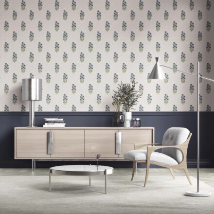 'Twilight Zone' Floral Block Print Wallpaper Navy Blue/ Green - Image 2