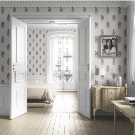 'Twilight Zone' Floral Block Print Wallpaper Navy Blue/ Green - Image 4