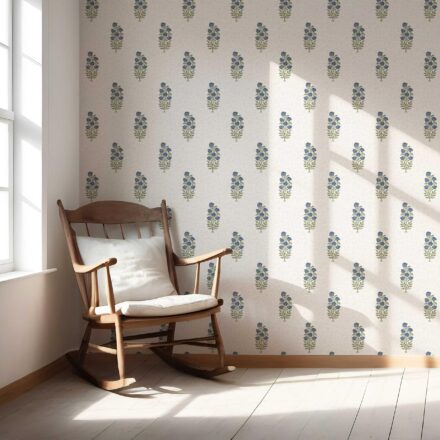 'Twilight Zone' Floral Block Print Wallpaper Navy Blue/ Green - Image 5