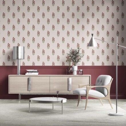 'Candy Trees' Floral Block Print Wallpaper (Deep Red/ Maroon/ Green) - Image 2