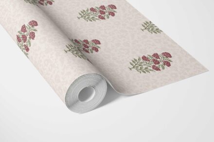 'Candy Trees' Floral Block Print Wallpaper (Deep Red/ Maroon/ Green) - Image 3