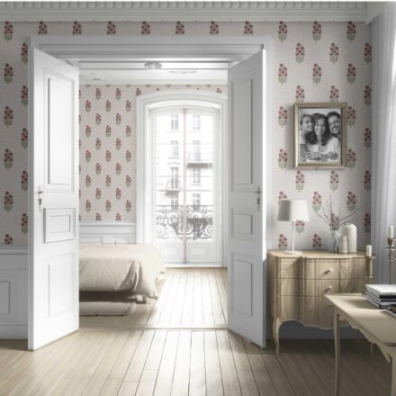 'Candy Trees' Floral Block Print Wallpaper (Deep Red/ Maroon/ Green) - Image 4