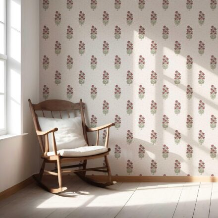 'Candy Trees' Floral Block Print Wallpaper (Deep Red/ Maroon/ Green) - Image 5