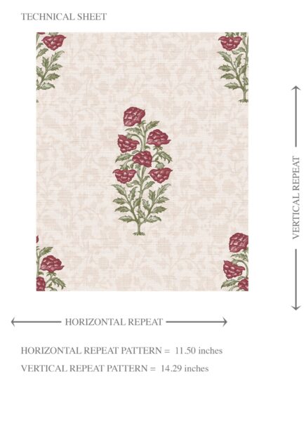 'Candy Trees' Floral Block Print Wallpaper (Deep Red/ Maroon/ Green) - Image 8