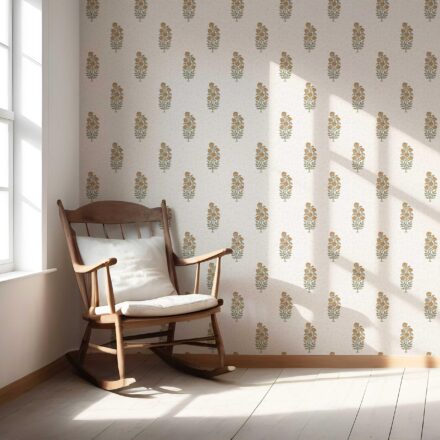 'Frosty Flakes' Floral Block Print Wallpaper (Mustard Yellow/ Green) - Image 5