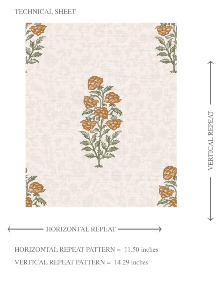 'Frosty Flakes' Floral Block Print Wallpaper (Mustard Yellow/ Green) - Image 8