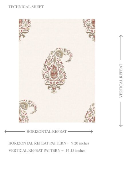 'Teardrop' Paisley Floral Wallpaper (Red/ Green/ Gray) - Image 8