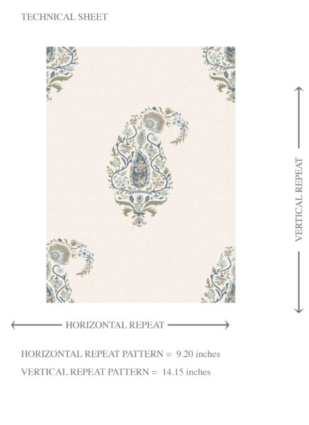 'Palme' Paisley Floral Wallpaper (Beige/ Blue/ Green) - Image 8