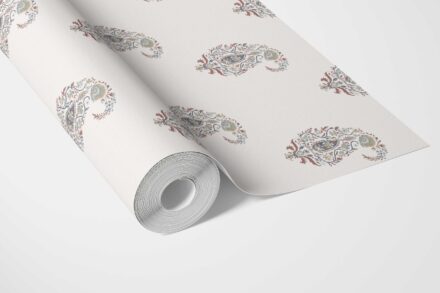 'Mango Motif' Paisley Floral Wallpaper (Beige/ Navy Blue/ Deep Red/ Gray) - Image 3