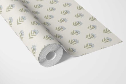 'Tinker Tailor' Floral Block Print Wallpaper (Blue/ Green) - Image 2