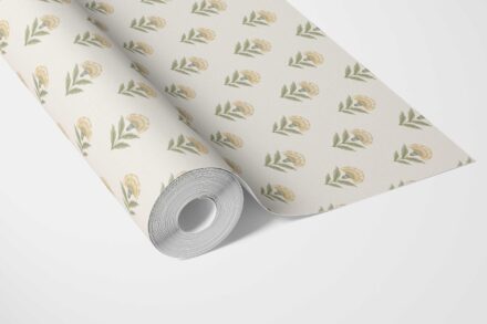'Pixie Hollow' Floral Block Print Wallpaper (Pale Yellow/ Green) - Image 2